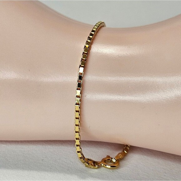 Gold over 925 Silver 7" bracelet Box Chain - Picture 1 of 6